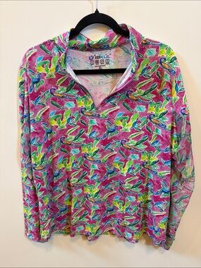 IBKUL Pink Tropical Print Long Sleeve Top